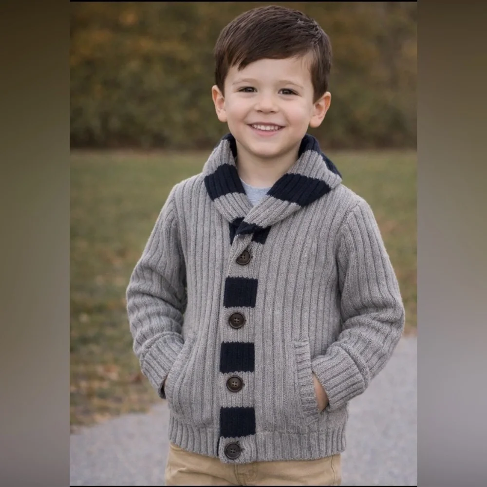 GAP kids Gray Cardigan with Navy blue Stripes